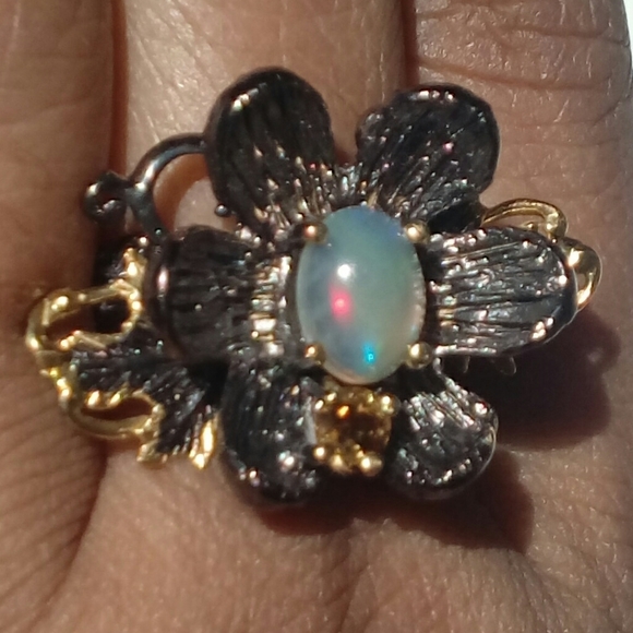 October & November Birthstones, Flower. Jewelry - 925, Genuine Fiery Ethiopian Opal and Citrine. FINAL PRICE DROP.